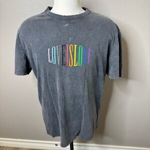 Boohoo Gray Ribbed PRIDE Collar “Love Is Love” T-Shirt